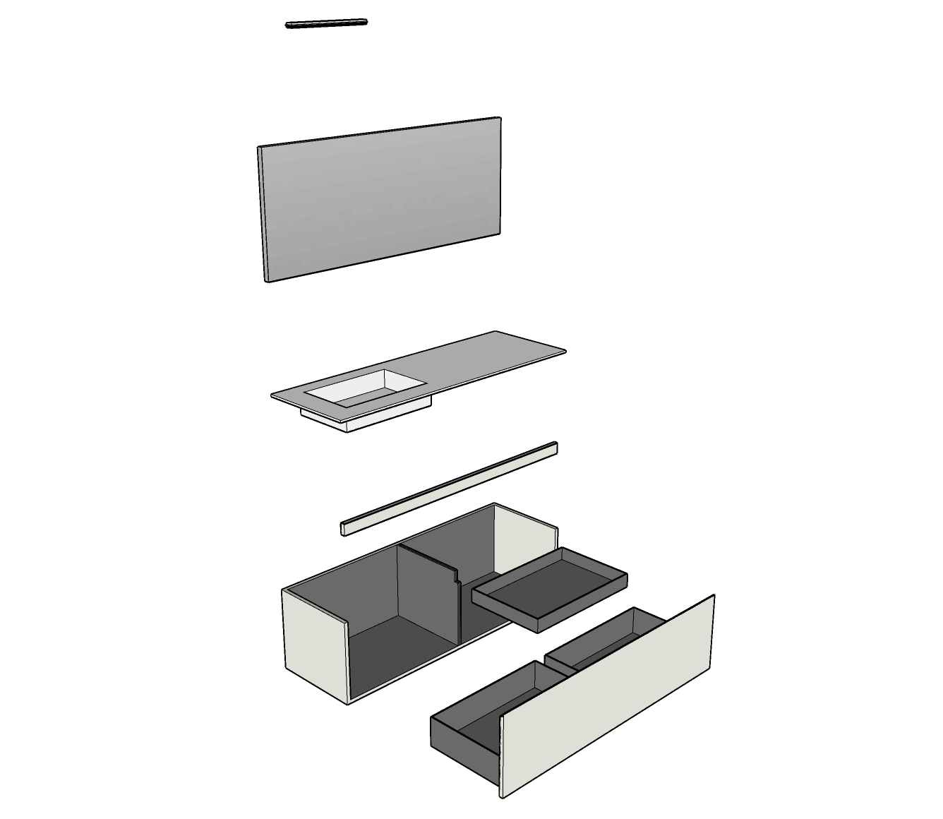 Modulnova – Composizione Sospesa serie Light dim: L. 150 cm, H. 45 cm, P. 50,5 cm, finitura Laccato Opaco, Colore Bianco – 1238_22_LAO_150_SBI