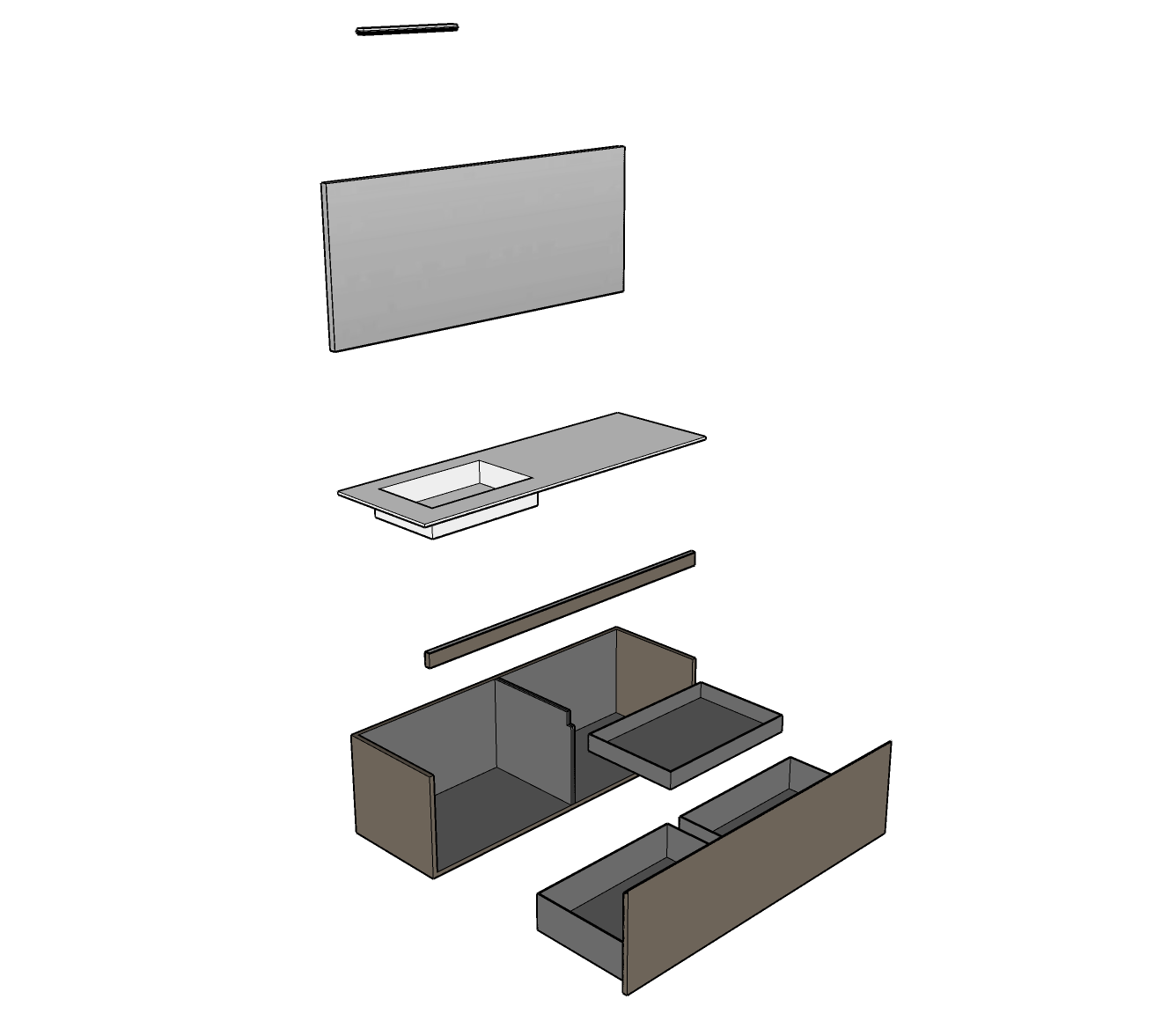 Modulnova – Composizione Sospesa serie Light dim: L. 150 cm, H. 45 cm, P. 50,5 cm, finitura Laccato Opaco, Colore Fokos Roccia – 1238_22_LAO_150_SFO