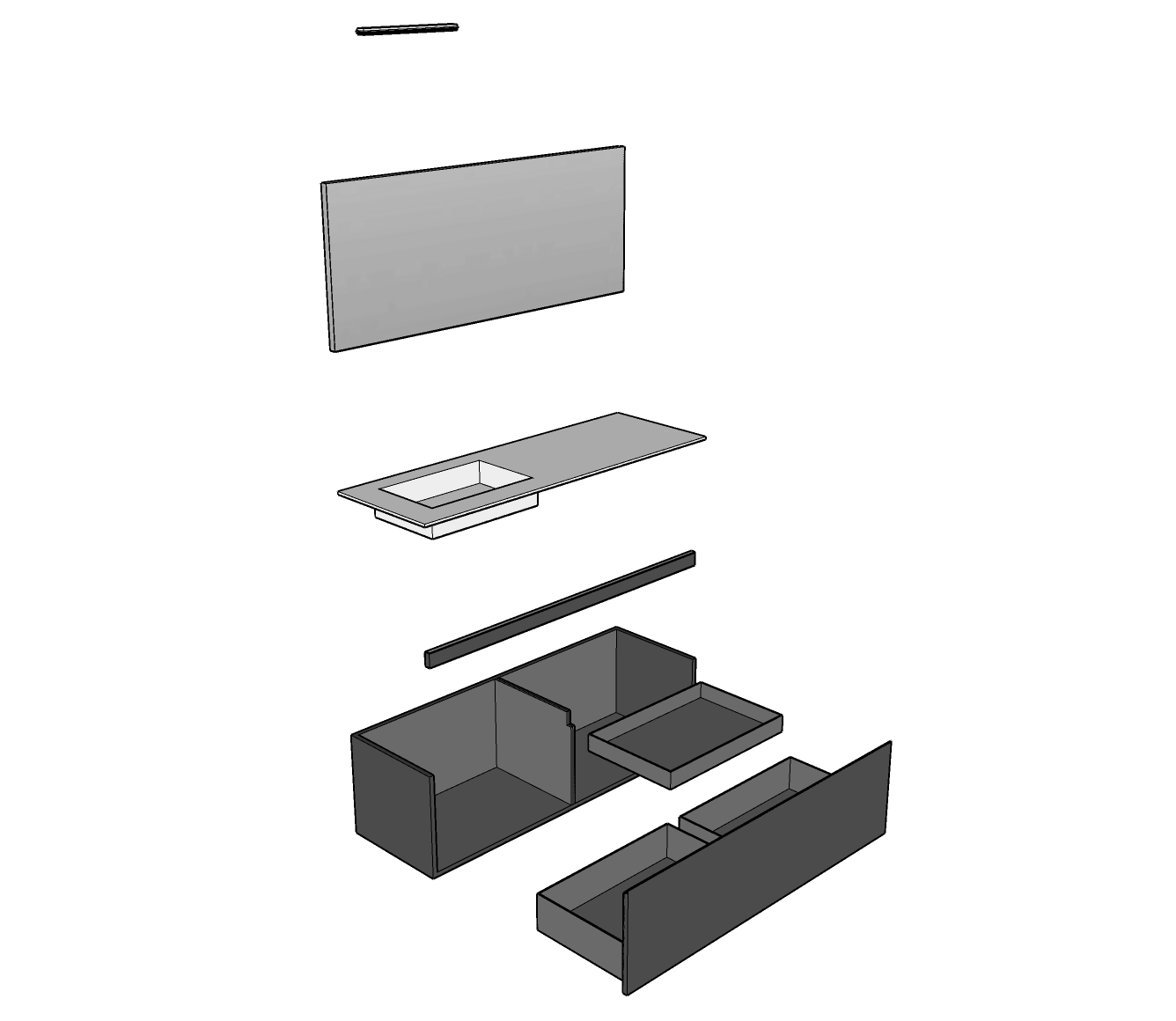 Modulnova – Composizione Sospesa serie Light dim: L. 150 cm, H. 45 cm, P. 50,5 cm, finitura Laccato Opaco, Colore Grigio Bluestone – 1238_22_LAO_150_SGB