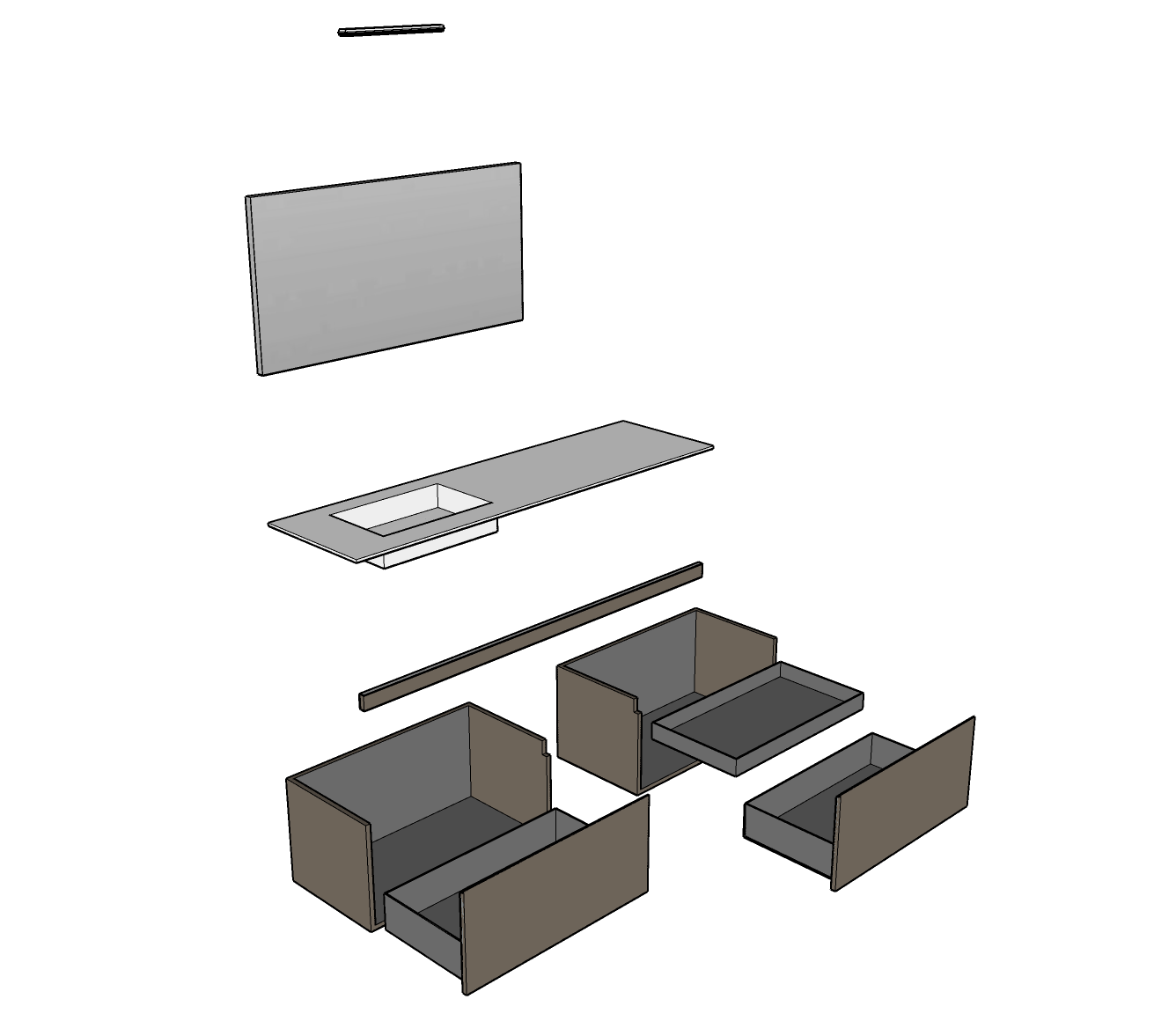 Modulnova – Composizione Sospesa serie Light dim: L. 180 cm, H. 45 cm, P. 50,5 cm, finitura Laccato Opaco, Colore Fokos Roccia – 1239_22_LAO_180_SFO