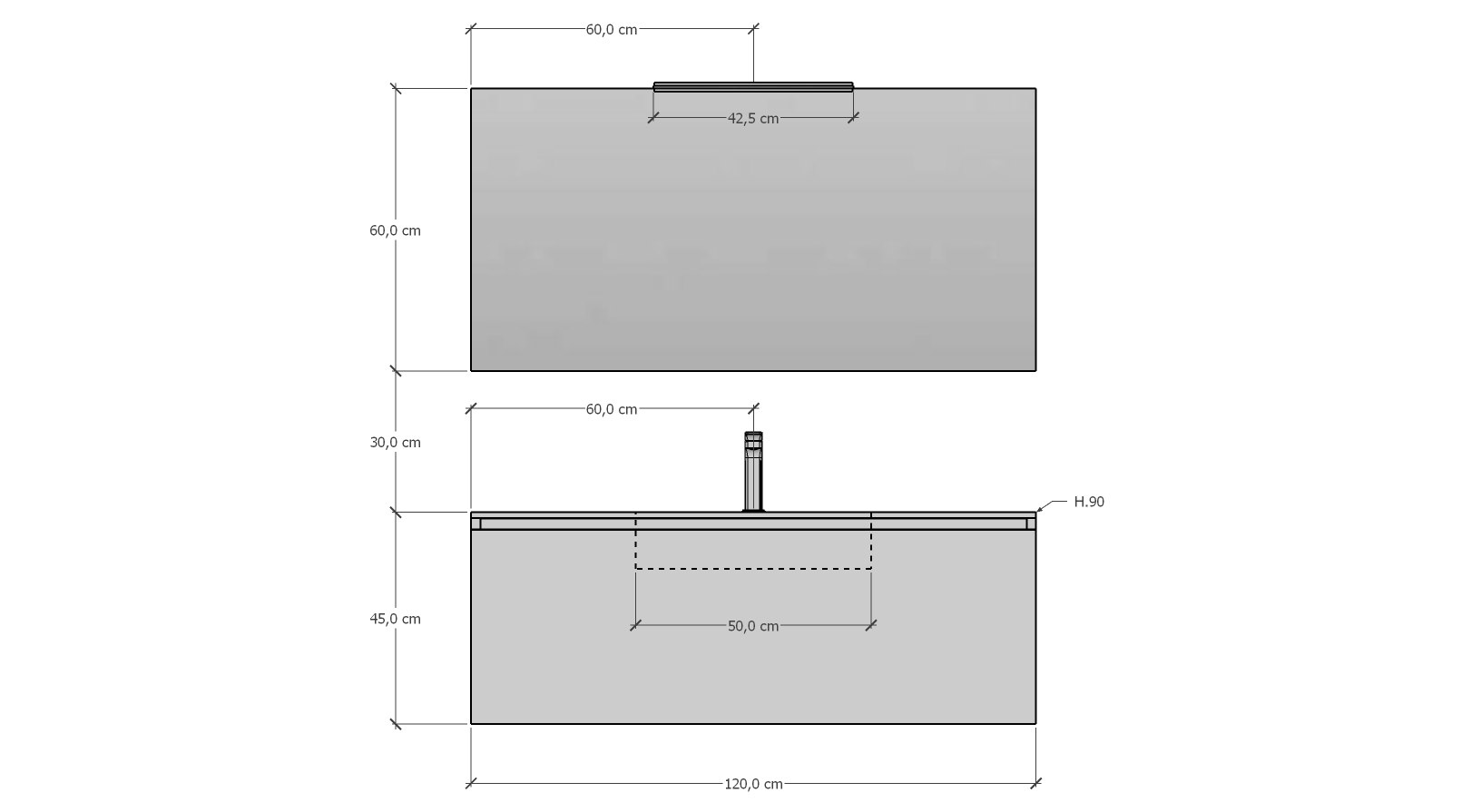 Modulnova – Composizione Sospesa serie Light dim: L. 120 cm, H. 45 cm, P. 50,5 cm, finitura Laccato Lucido, Colore Nero – 1241_22_LAL_120_LNE