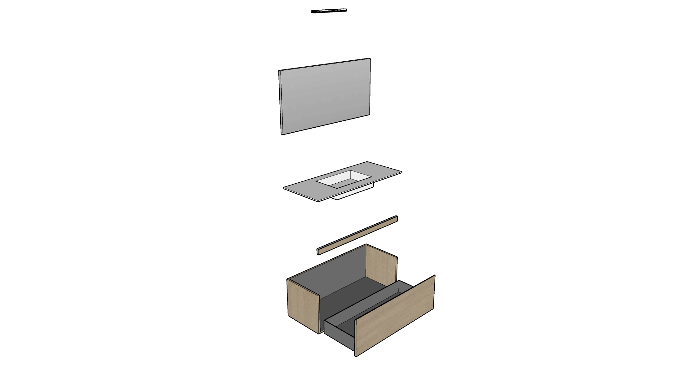 Modulnova – Composizione Sospesa serie Light dim: L. 120 cm, H. 45 cm, P. 50,5 cm, finitura Laminato, Colore Rovere Chiaro – 1244_22_LAM_120_630