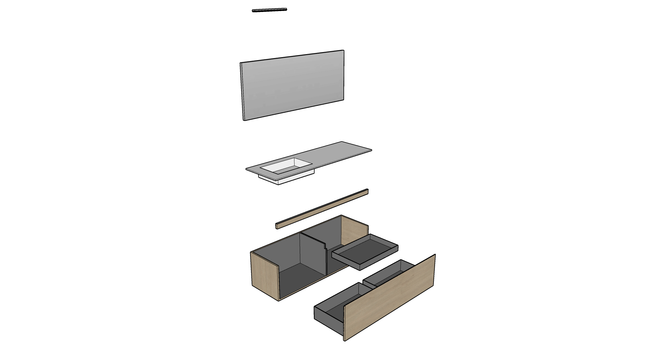 Modulnova – Composizione Sospesa serie Light dim: L. 150 cm, H. 45 cm, P. 50,5 cm, finitura Laminato, Colore Rovere Chiaro – 1245_22_LAM_150_630