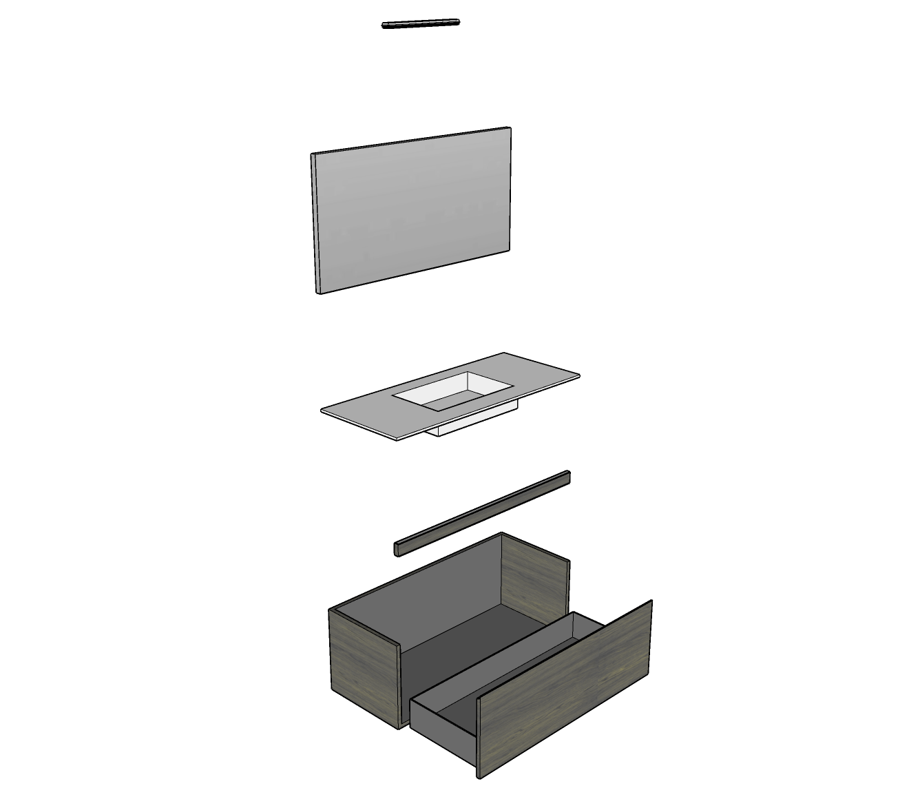 Modulnova – Composizione Sospesa serie Light dim: L. 120 cm, H. 45 cm, P. 50,5 cm, finitura Essenza Rovere e Noce, Colore Fokos Piombo – 1248_22_ESS_120_RFP