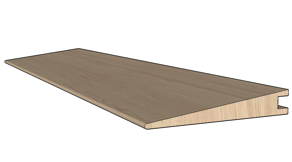 Unikolegno – Soglia di raccordo a scivolo, essenza Rovere Thermo 130° Commerciale, finitura Naturale spazzolato verniciato all’acqua, sezione 54×11-15 mm, lung. 1200 mm) – SOROVSPNALOFGAVZL